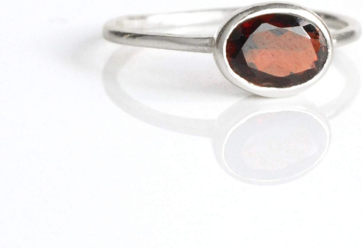 Tiny Oval Gemstone Stacking Ring, Minimalist Thin Ring Band, Everyday Stackable Birthstone Ring in Sterling Silver or Vermeil Gold