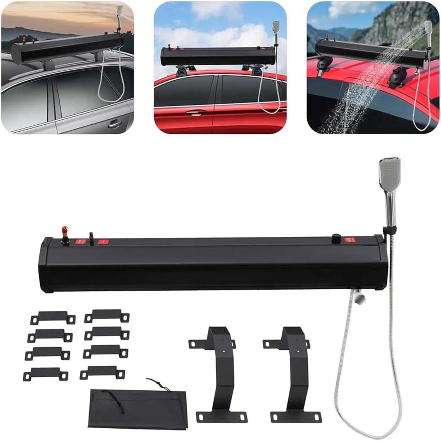 Camping Shower with Pump, 18L/20L/30 Solar Shower, Roof Rack Water Tank, for Hiking, Pet Cleaning, Beach Vacations(18L)