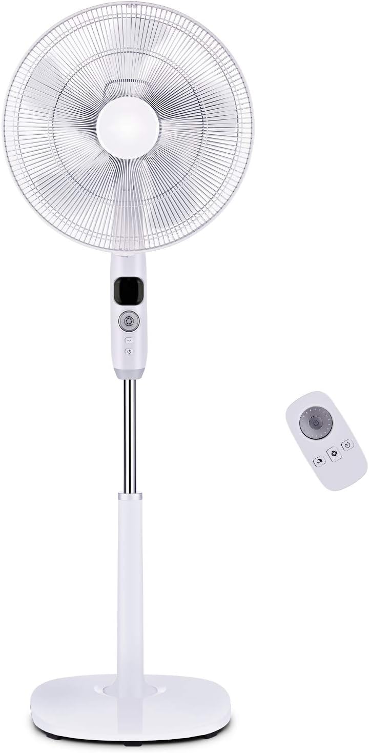 PELONIS Oscillating Pedestal Stand 16", Powerful and Quiet Motor, Hour On/Off Timer, 3 Silent Modes, Remote Control, FS40-16CR, White, 12 Speeds Turbo Silence Dc Fan
