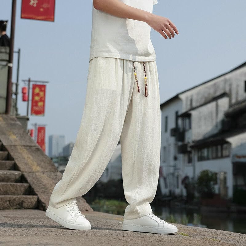 Pantalon style chinois pour homme en coton lin ample - 2