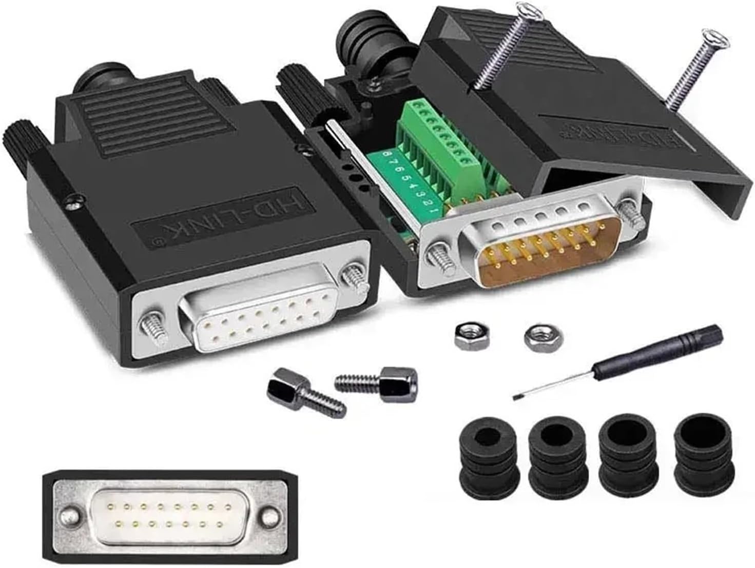 9 Pin Male Female Plug 8pcs Soldering-Free Connector Industry 2 Rows 15Pin Breakout(Size1)