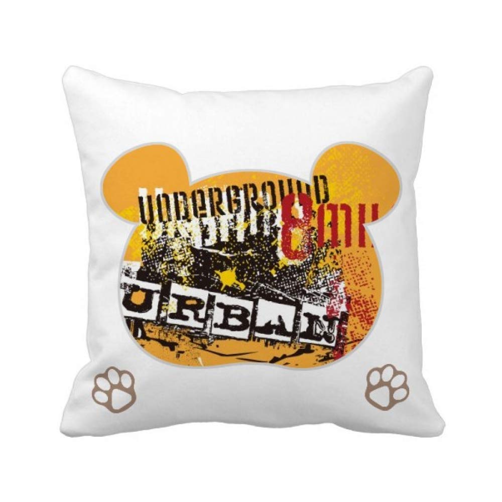 Housse de coussin ours graffiti noir orange 45x45 cm taie oreiller déco urbaine et moderne