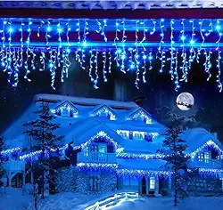 Cascata Com 300 Lâmpadas Led Pisca Natal 07 Metros x 0,70 Metros, 8 Modos, à Prova d’Água IP68 | Decoração de Natal, Festa, Casamento e Casa- 110V (Azul)