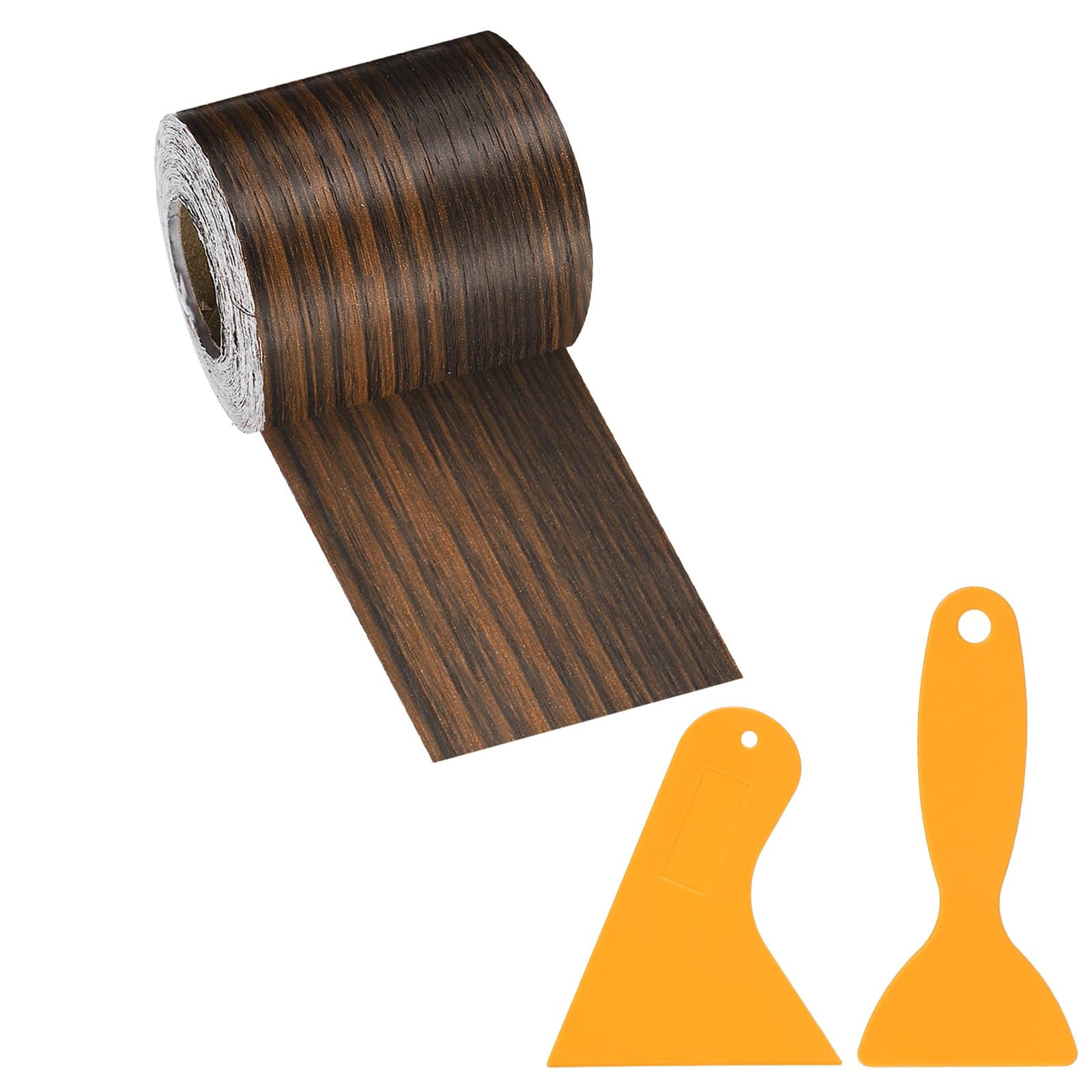 PATIKIL Wood Grain Repair Tape, 2" x 33' Self Adhesive Realistic Wood Tape with Scraper Durable Repair Patch for Furniture Floor Window Door Table DIY Home Decor, Jet Black Wood Grain