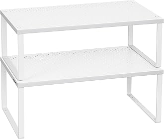 Spice Racks, Set of 2 Metal Cabinet Shelf Organizers, Countertop Organizers, Shelf Risers, Stackable, Expandable, White UKCS401W01