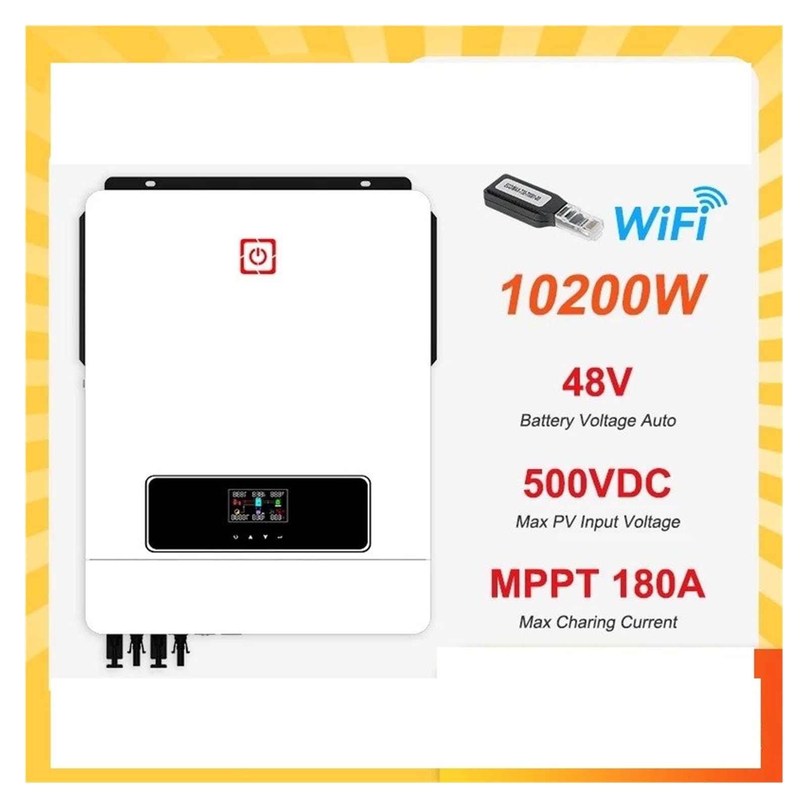 Inversor Convertidor Potencia Inversor Solar para Híbrido 10.2KW 48V 230VAC Controlador Carga Dual MPPT 180A PV MAX 500VDC Onda Sinusoidal para Pura(Only WiFi)