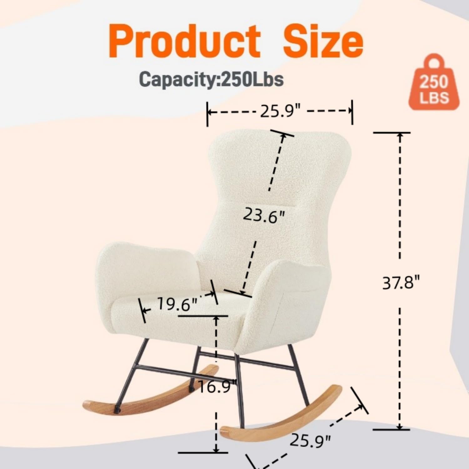 Nursery Rocking Chair,Upholstered Glider Rocker with High Backrest for Living Rooms, Bedrooms, Offices (beige teddy)