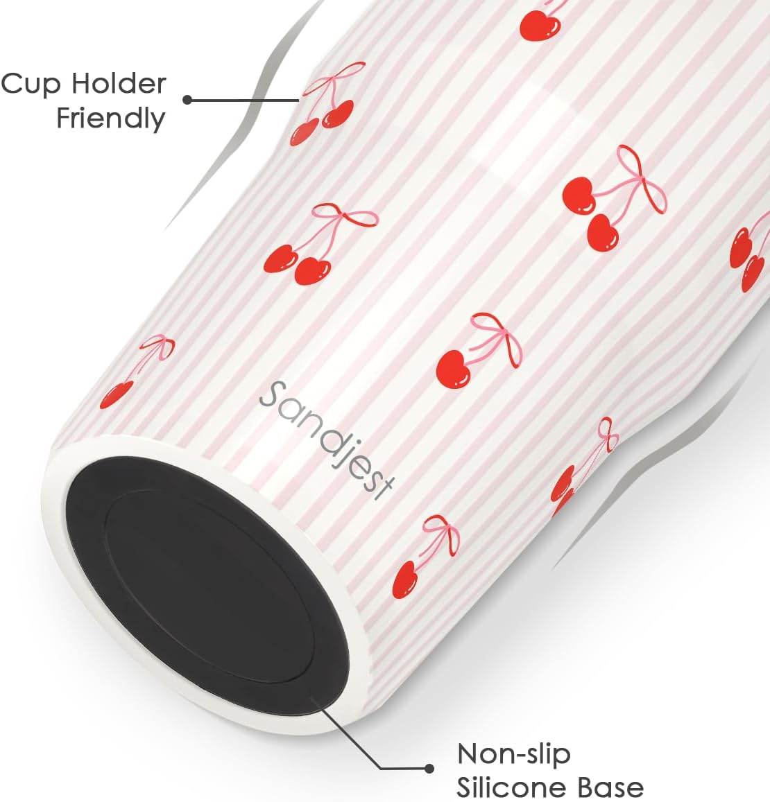 SANDJEST Cherry Stainless Steel Straw Lid Tumbler 30oz with Carry Handle for Women Girls, Aesthetic Insulated Travel Coffee Cup, Gift for Sports Workout Birthday Christmas - Image 3