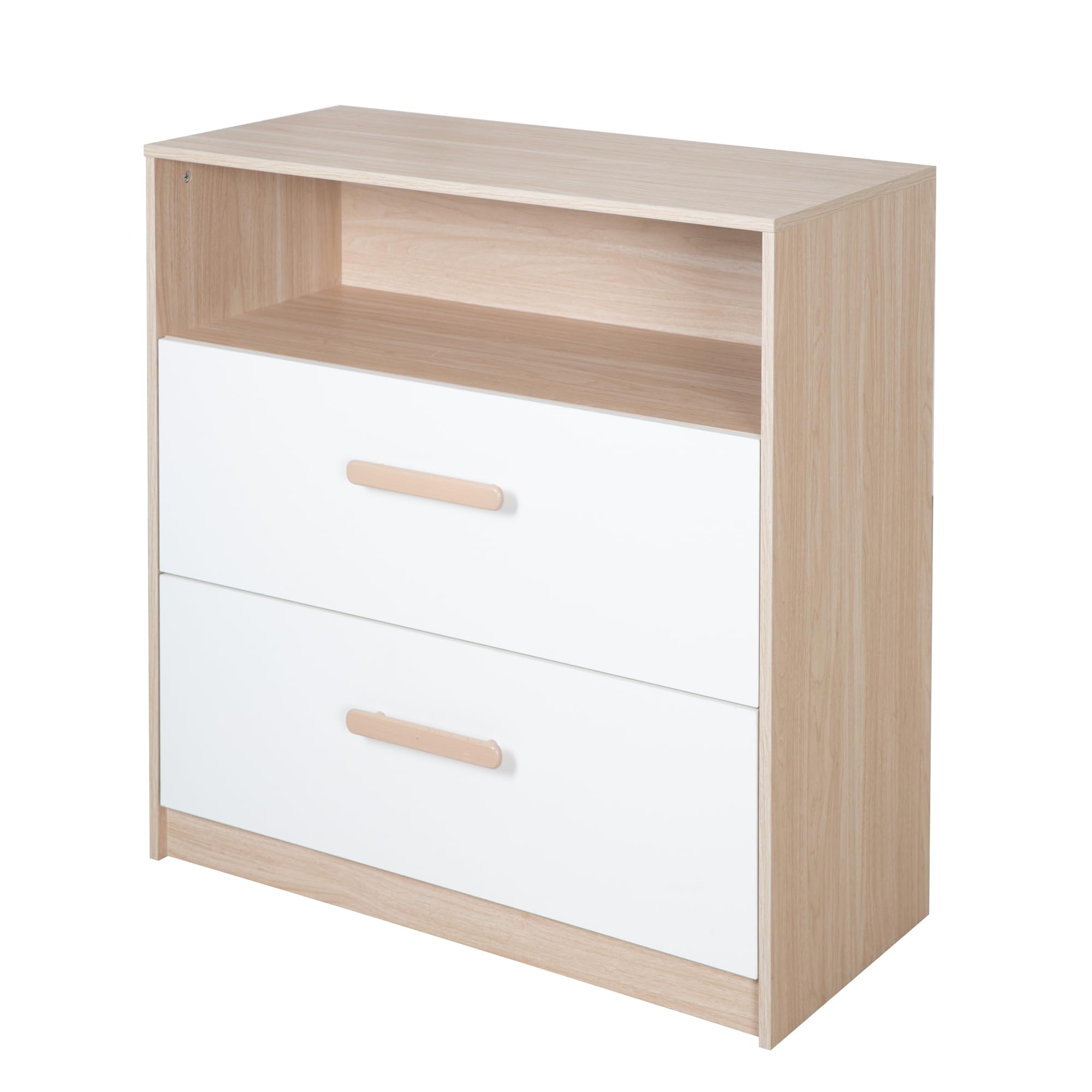 roba Babymöbel Cabane 2 pièces – Lit bébé & lit d'appoint 60 x 120 cm + commode à langer avec embout amovible – Chambre d'enfant en blanc/décor chêne