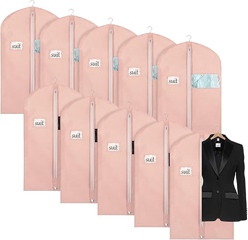 Univivi Paquete de 10 bolsas para trajes, bolsa de ropa para hombres, funda de ropa de 40 pulgadas con ventana transparente y tarjetero de