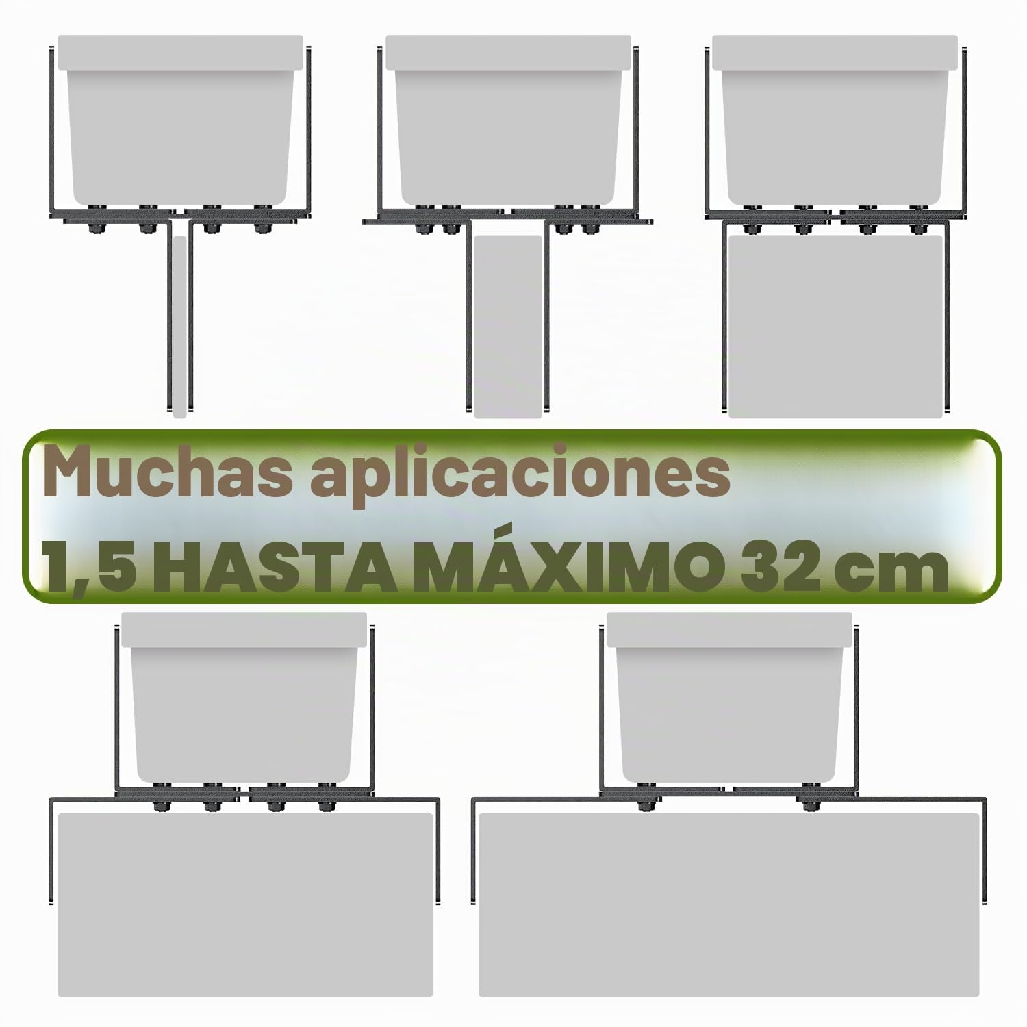 6 soportes para jardineras en forma de H, soportes para jardineras de balcón, sin taladrar, apto para barandillas de balcón de 1,5 – 32 cm y jardineras de 15 – 23 cm, soporte para jardineras de
