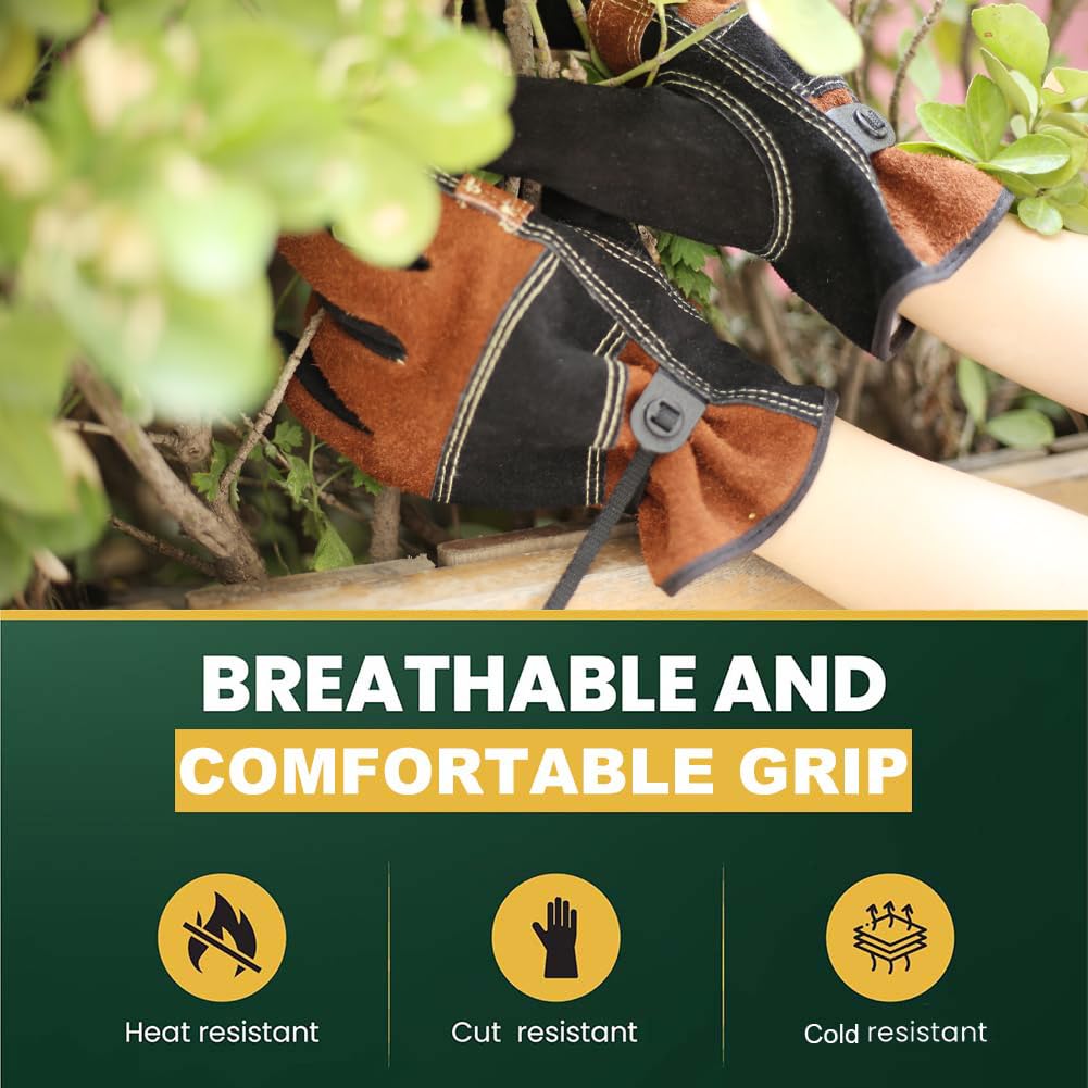 OLSON DEEPAK Leather Work Gloves for Men&Women, Thornproof Glove for Gardening Tig/Mig Welding, Construction, Chainsaw, Farm - Image 3