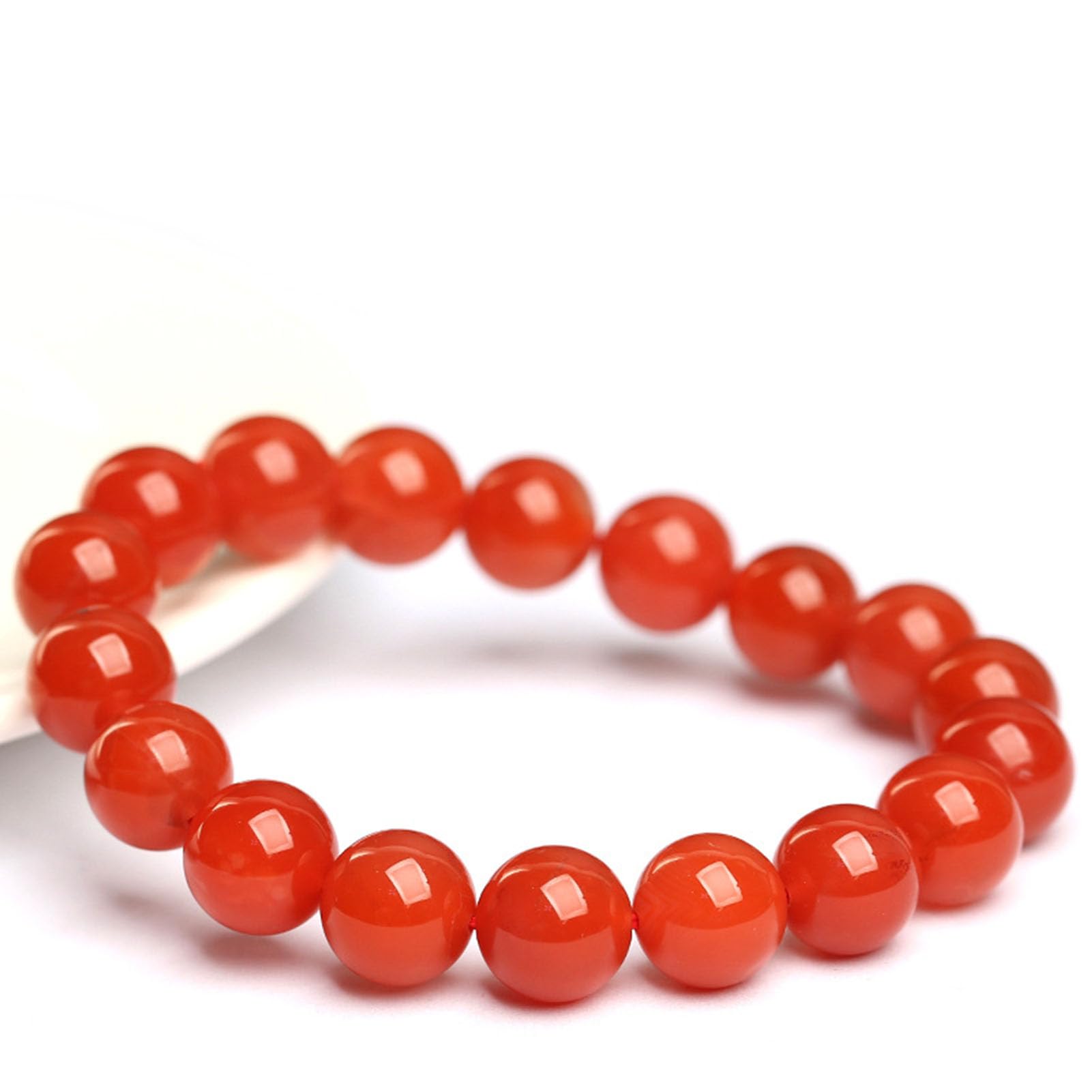 Bracciale in Agata Naturale Nanhong - Gioielli con Perline di Pietre preziose Rosse autentiche per vitalità e Sicurezza, Regalo in Cristallo Elastico per Donne e Uomini,7MM