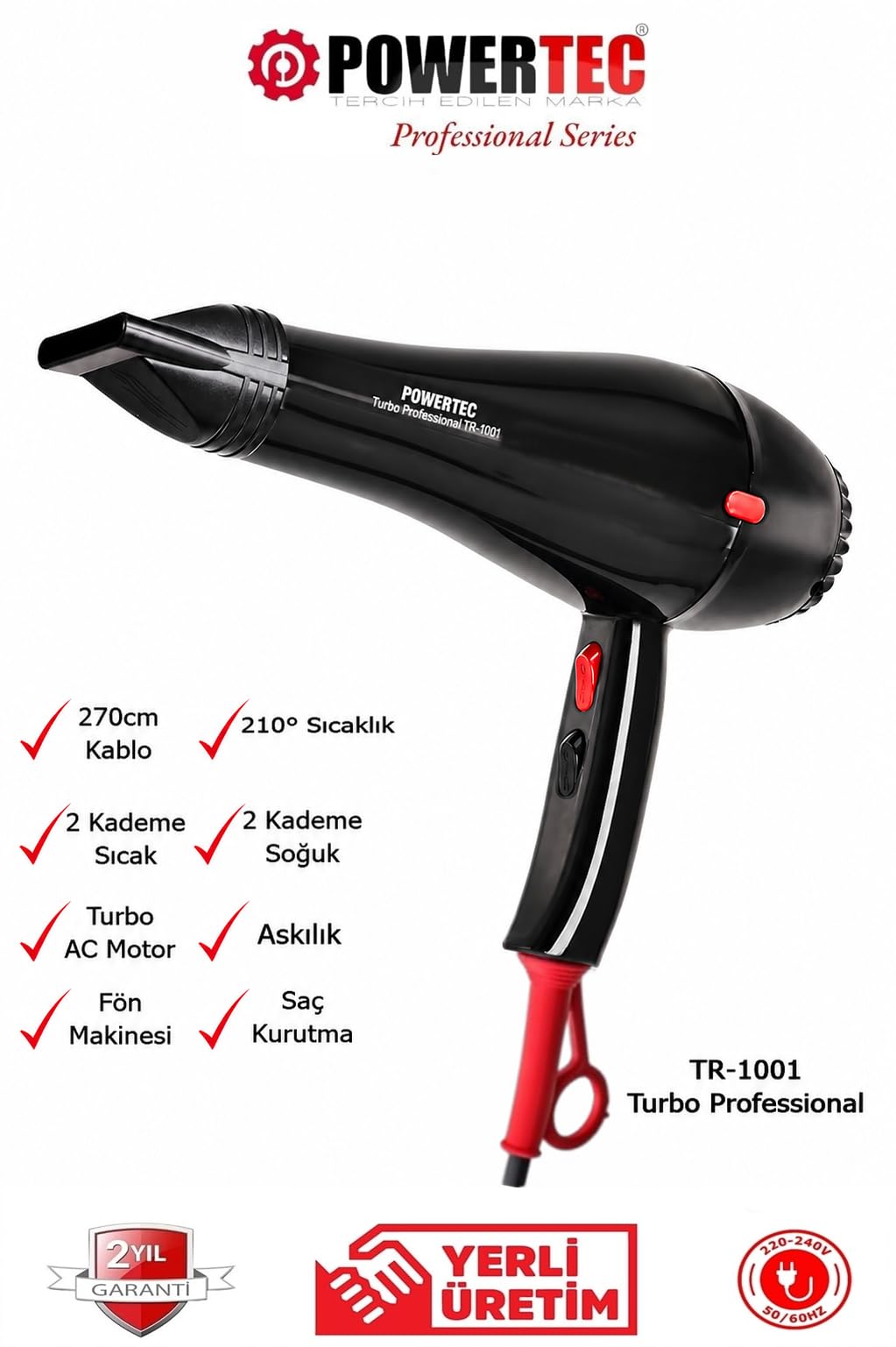 Powertec TR-1001 Profesyonel Saç Kurutma & Fön Makinesi 2500W