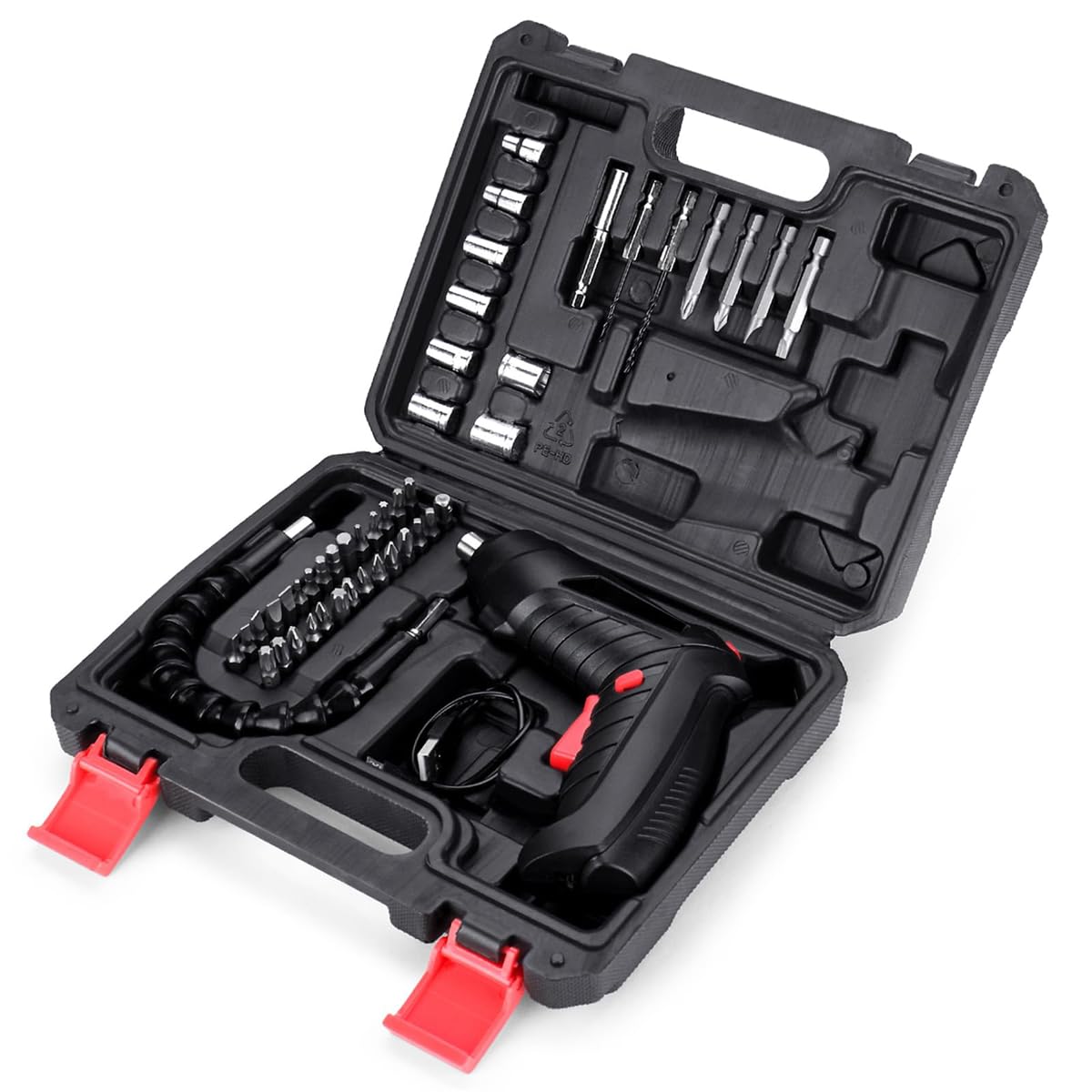 TERRIFI Electric Screwdriver, 4.2V Cordless Screwdriver Rechargeable with 44pcs Screwdriver Bit Set, Front LED Light, Flexible Shaft Carrying Case, Easy for Small Home Projects, Micro USB