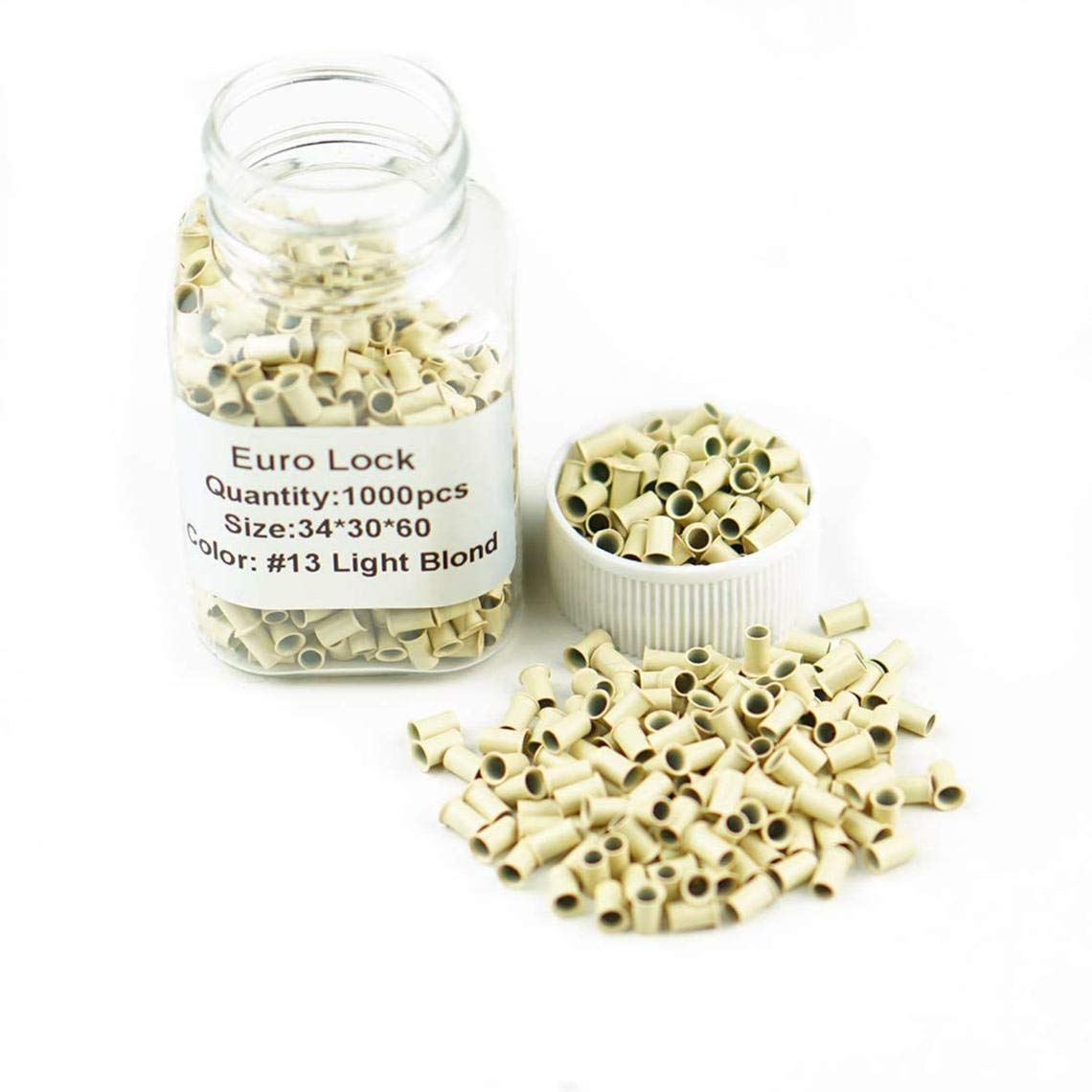 NOEYUN1000pcs 3.4x3.0x6.0mm Copper Tubes Micro Rings Links Beads for I Tip Hair Feather Hair Extensions (13#BLONDE)