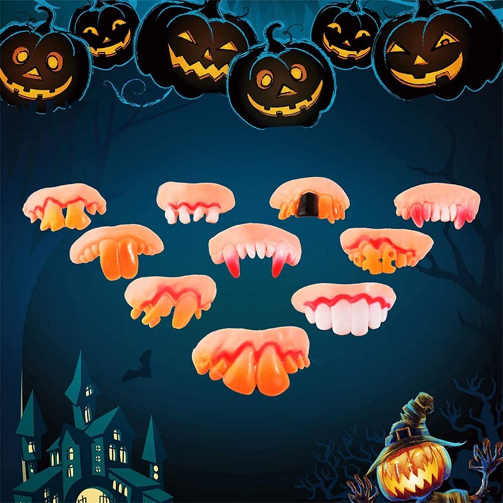 Kit Adulte 5 Pièces Dents De Vampire, Fausses Dents D'halloween Avec Anneau De Dentition Pour Accessoires De Fête Cosplay Crocs D'halloween Dents De Vampire Costume D'halloween Mascarade