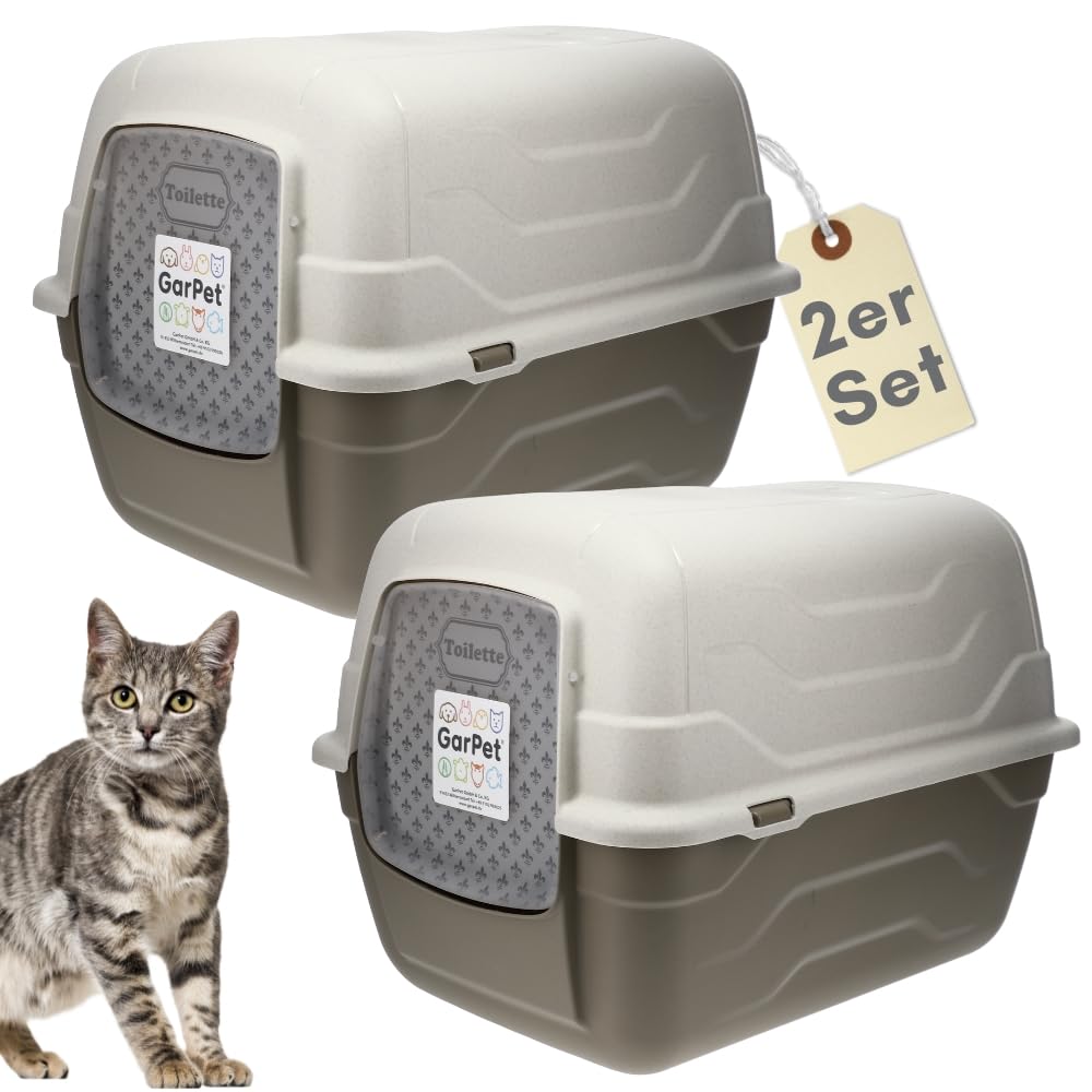 2er Set Katzenklo mit Deckel Schaufel Aktivkohlefilter - Haube kippbar - große XXL Katzentoilette Katzen WC Klo Doppelpack Sparpaket Katzentoiletten