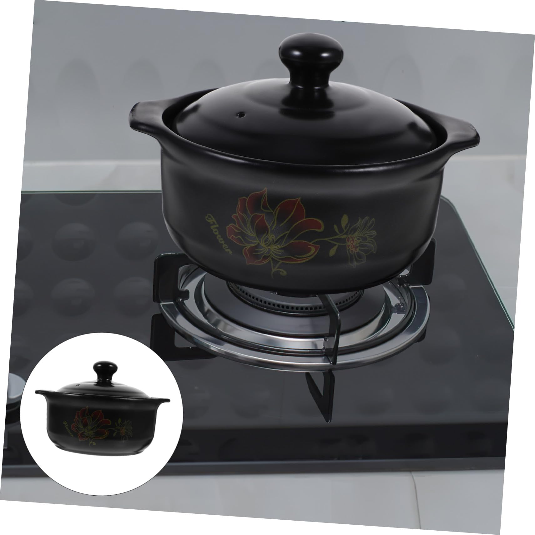 Casseruola in Ceramica 1600ml Nera Coperchio per Zuppe