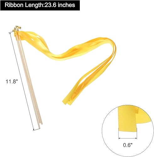 Vista 2 de MECCANIXITY 15 palitos de cinta de boda para fiesta de boda, serpentinas para boda, fiesta, celebración, amarillo