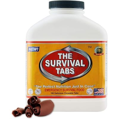 Survival Tabs 15-Day 180 Tabs Emergency Food Ration Survival MREs Food Replacement for Outdoor Activities Disaster Preparedness Gluten Free and Non-GMO 25 Years Shelf Life Long Term - Chocolate Flavor