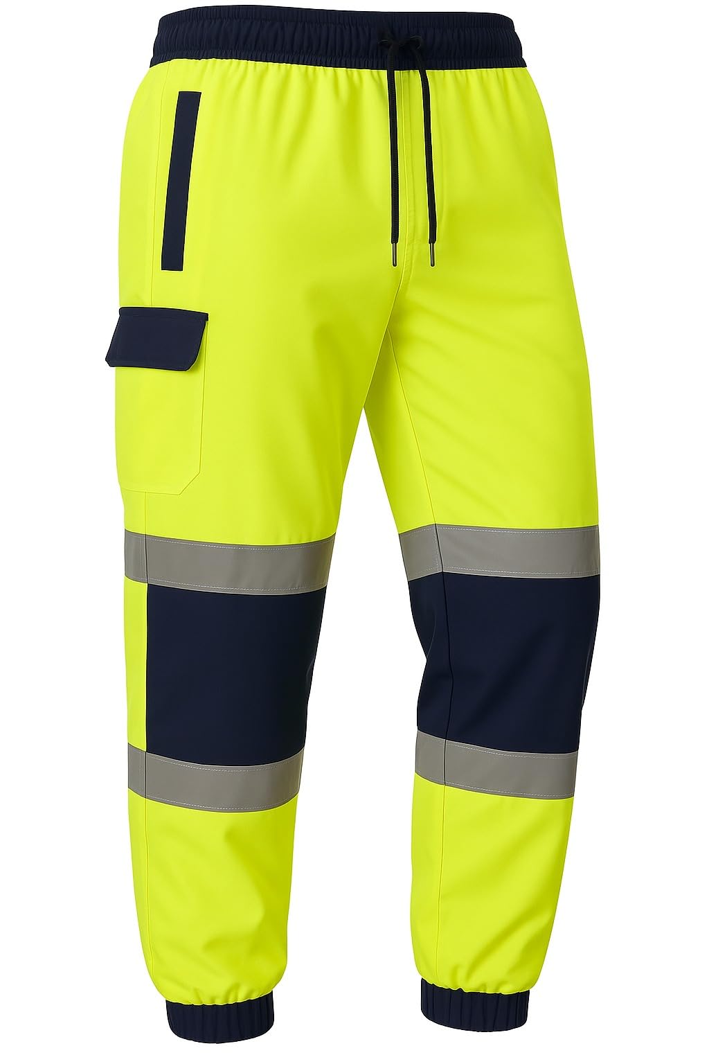 Pantaloni da lavoro da uomo ad alta visibilità, foderati in pile, ad alta visibilità, riflettenti, con tasche multiple, elastico in vita e caviglie con risvolto, abbigliamento da lavoro