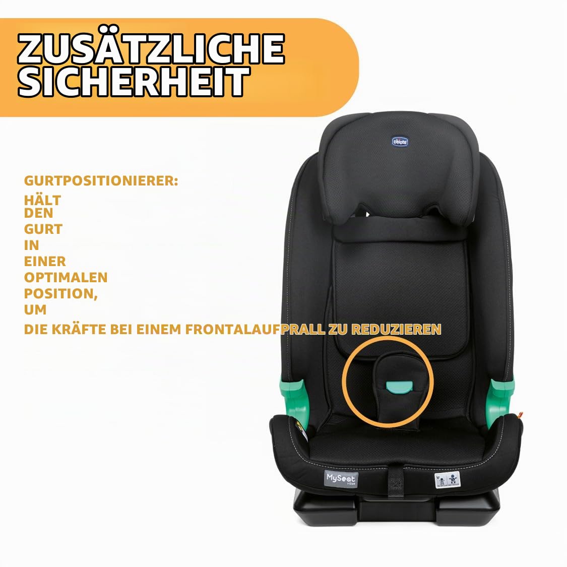 Chicco MySeat, Autositz, mit Isofix-System, Verwendung mit Integrierten Gurten mit Autogurten, Liegend, Höhenverstellbar, ECE R 129/03 - L Size Zugelassen, 76-150cm, ab 15 Monaten