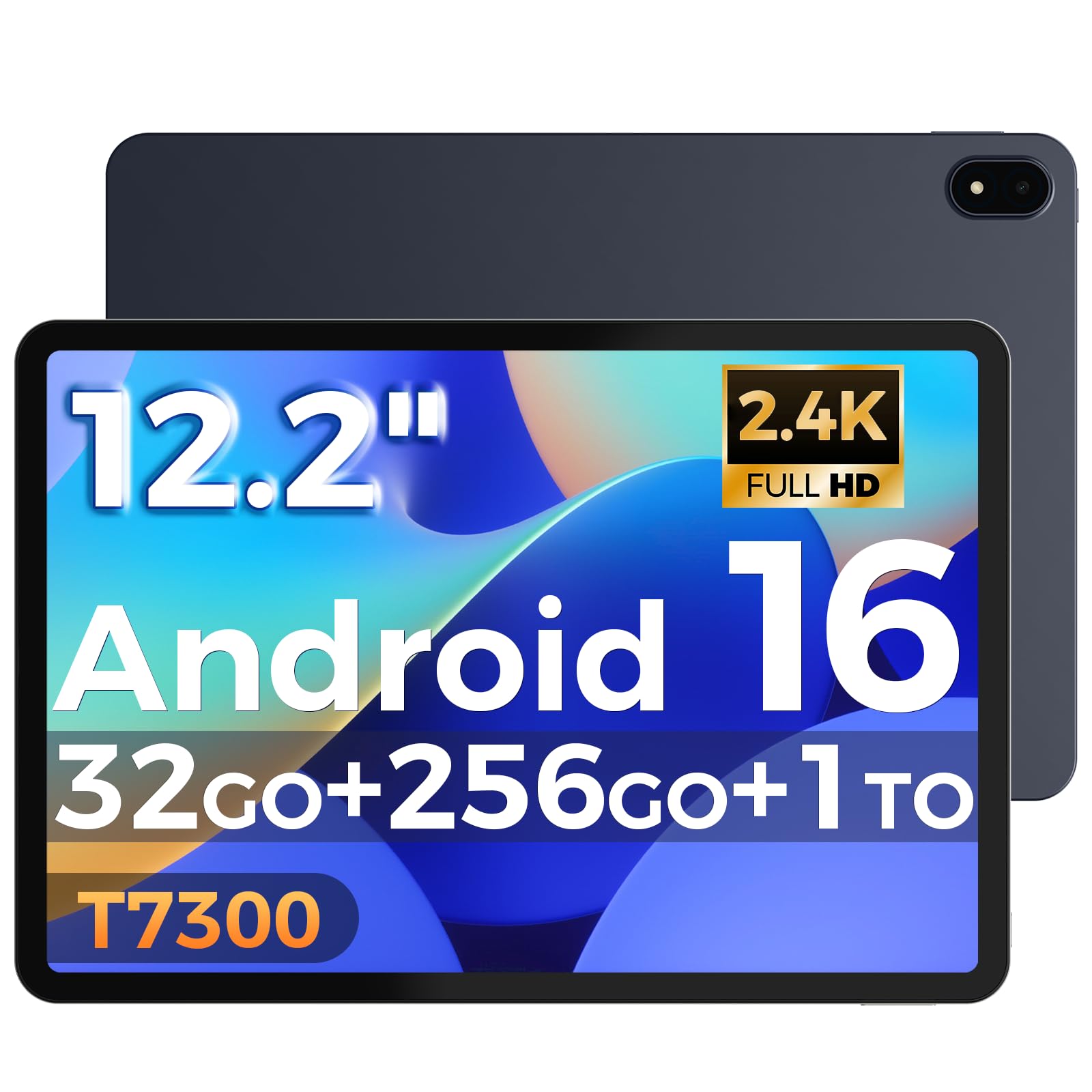 Tablette 12.2 Pouces Android 16 Tablette, 32Go RAM+256Go ROM, Octa-Core T7300, 2400 * 1600 IPS, 10000 mAh Tablette Tactile 5MP+16MP/Widevine L1/Gemini AI/Étanchéité IP54