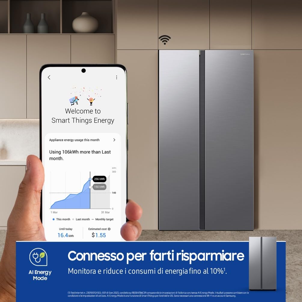 Samsung Frigorifero Side by Side Samsung Air Space AI RS62DG5003S9/EF, Wifi, All Around Cooling, SpaceMax, Ice Maker, 655 L, LxAxP: 91,2 x 178 x 71,6 cm, Metal Inox