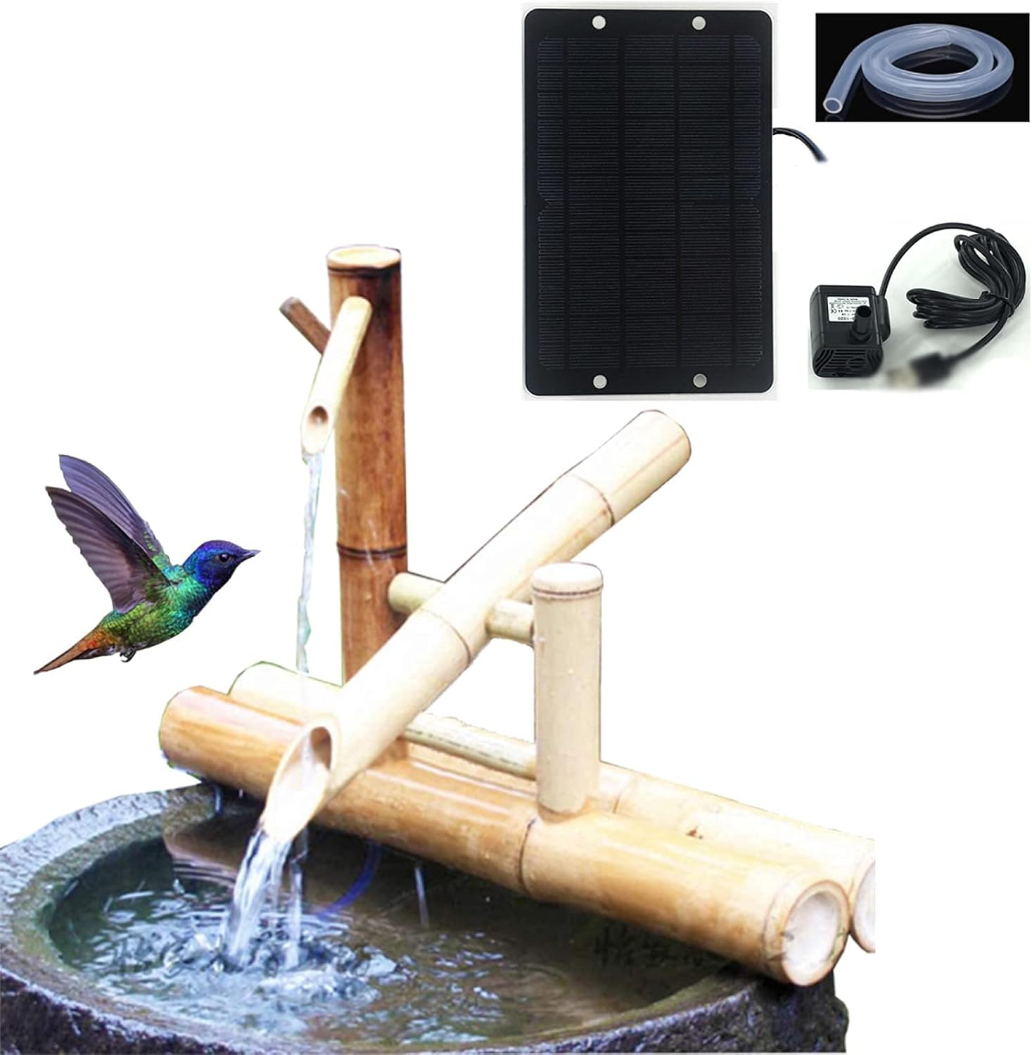 Solar Water Fountain Outdoor Fountains Bamboo Fountain Garden Water Feature Garden Decoration with Pump Sculpture Home Decoration Waterfall Outdoor Garden
