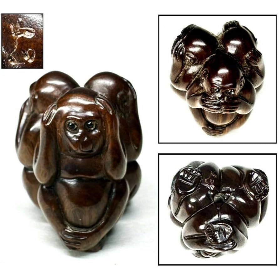 中山銘 見ざる聞かざる言わざる猿根付 手彫り 唐木彫 木彫り WWWT062 Amazon.co.jp: 中山銘 見ざる聞かざる言わざる猿根付 手彫り 唐