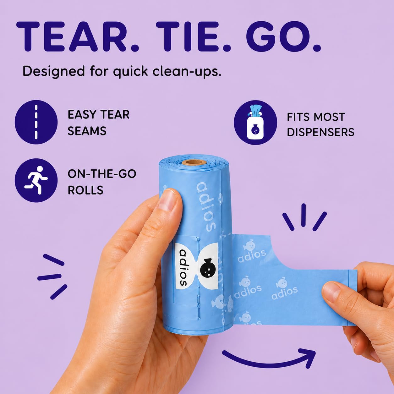 Adios Plastic - Bolsas compostables para excrementos de perro con asas, 360 unidades (24 rollos) - Colores arcoíris - Bolsas extra gruesas, a prueba de fugas, a prueba de olores - Hechas de almidón de