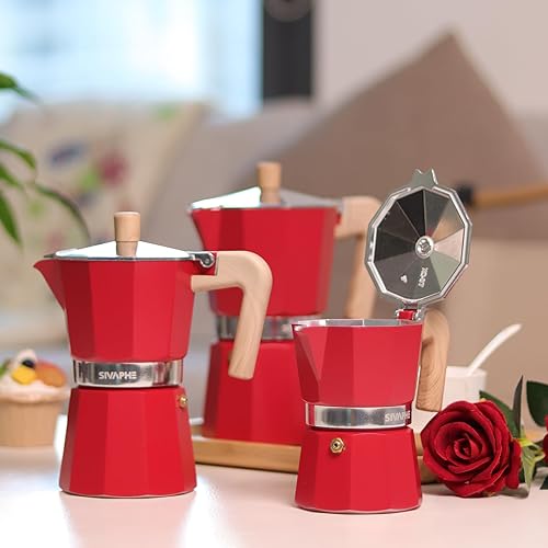 Miniatura 9 de Sivaphe Moka Pot de aluminio 6 tazas de espresso, cafetera y cafetera portátil, estufa italiana y cubana, cafetera para el hogar y campamento, color
