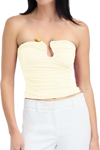 Womens Sexy Tube Ruched Top Y2K Basic Crop Tops Strapless Going Out Cute Camisole Tank Top