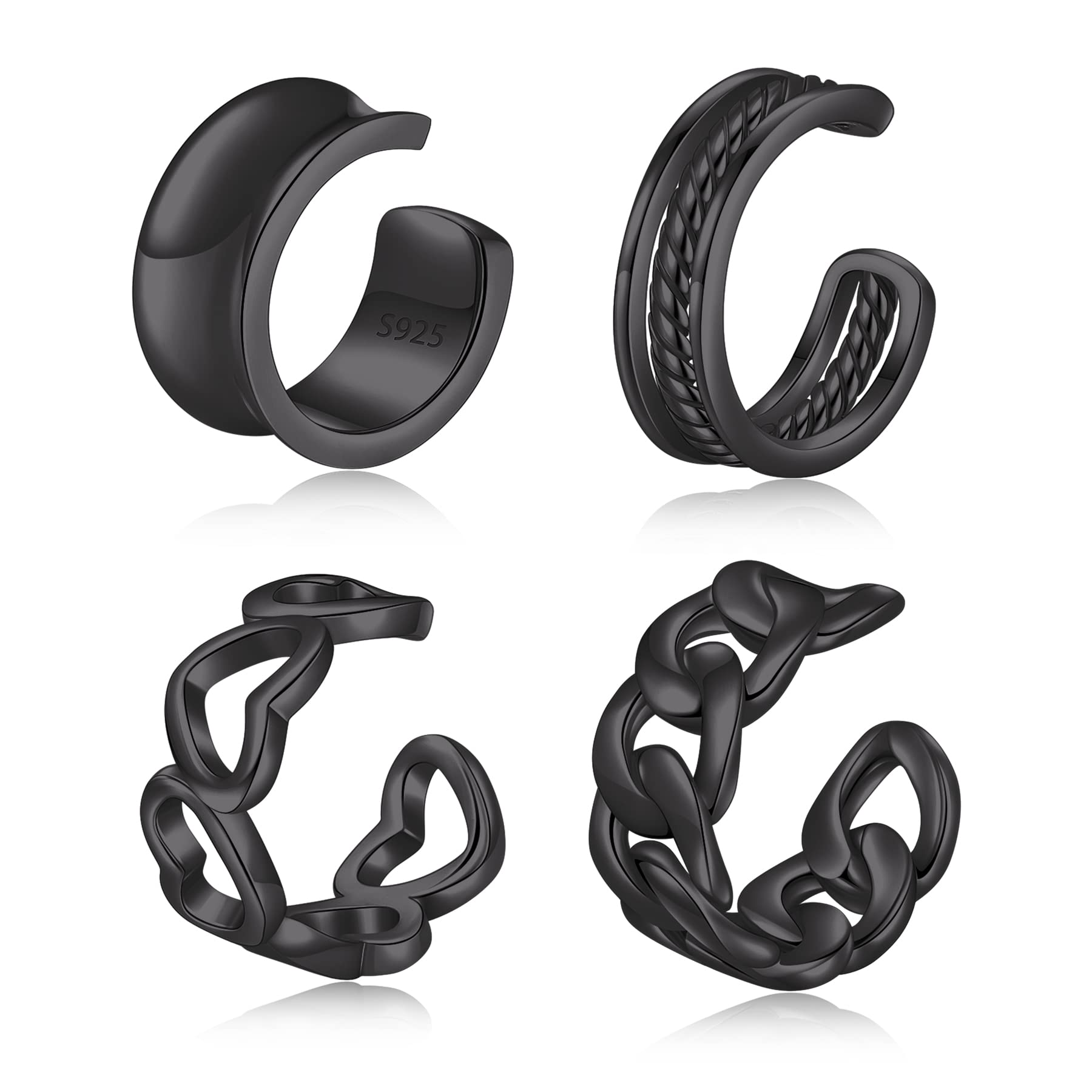CHIC &amp; ARTSY 925 Sterling Silver Ear Cuffs for Women, Non Piercing Clip On Cartilage Cuffs, Adjustable Fake Conch &amp; Helix Earrings, Gold Plated &amp; Oxidized Various Styles