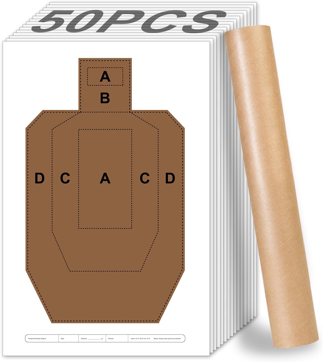 50-Pack 23" x 35" Practice Paper Targets - Crease-Free Rolled Packaging Heavy-Duty 100g Paper Silhouette Shooting Targets Pistol, Rifle, Handgun, Shotgun Shooting Range Training Practice