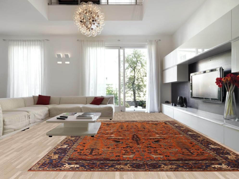 Traditional Collection Large Rugs (Palace Sized) Ziegler Floral Rug, Hand Knotted Oranges & Rust 100% Wool Carpet for Home Décor, Bedroom, Living Room, Dining Room