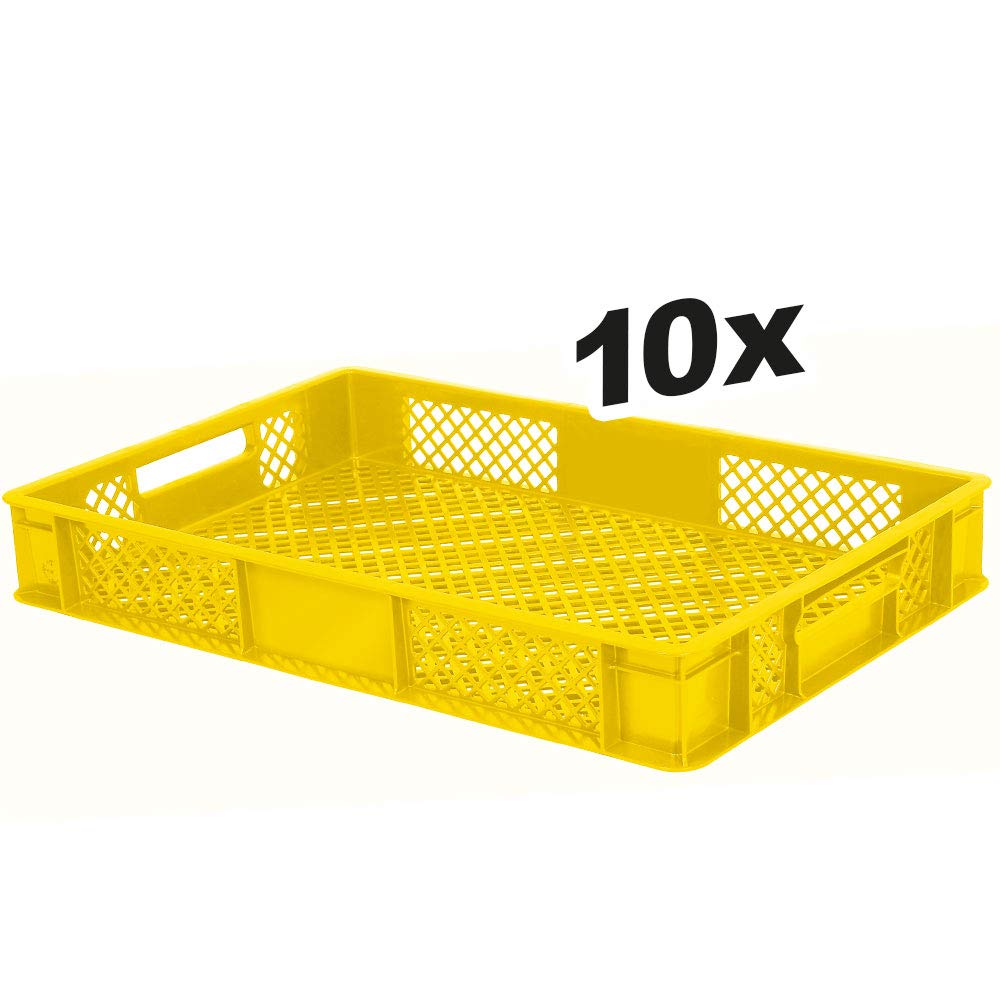 BRB 10x Eurobehälter/Stapelbehälter, LxBxH 600x400x90 mm, Inhalt 15 Liter (gelb)