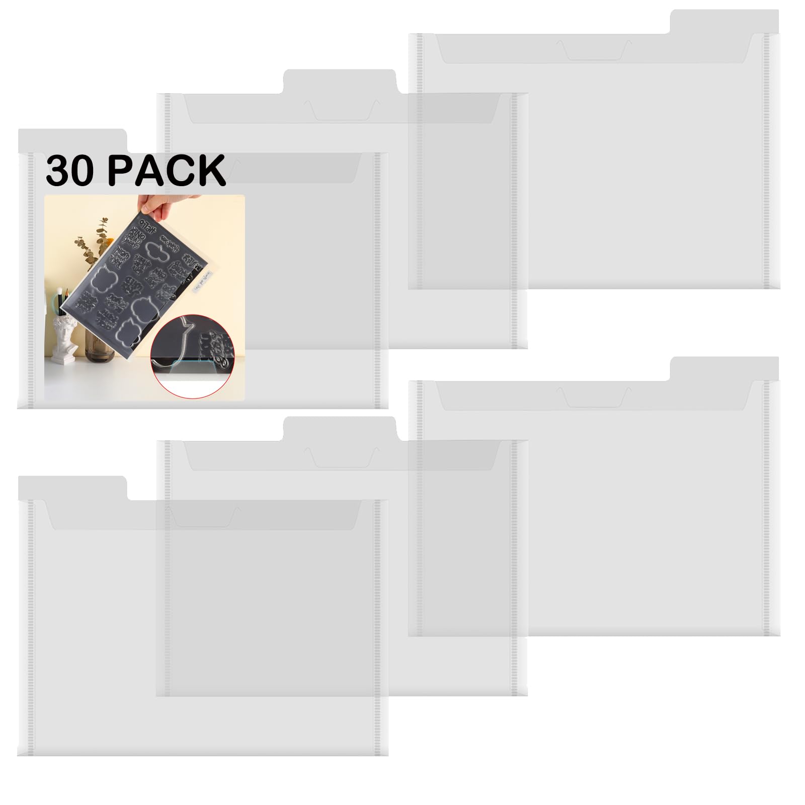 Briartw 30 Pack Storage Bag Resealable Plastic Envelopes Pockets for Cutting Dies Stencil Crafts Organizer Holder,9.25x6.89 Clear Storage Envelopes for Clear Stamp,Die Cuts,Scrapbook Paper