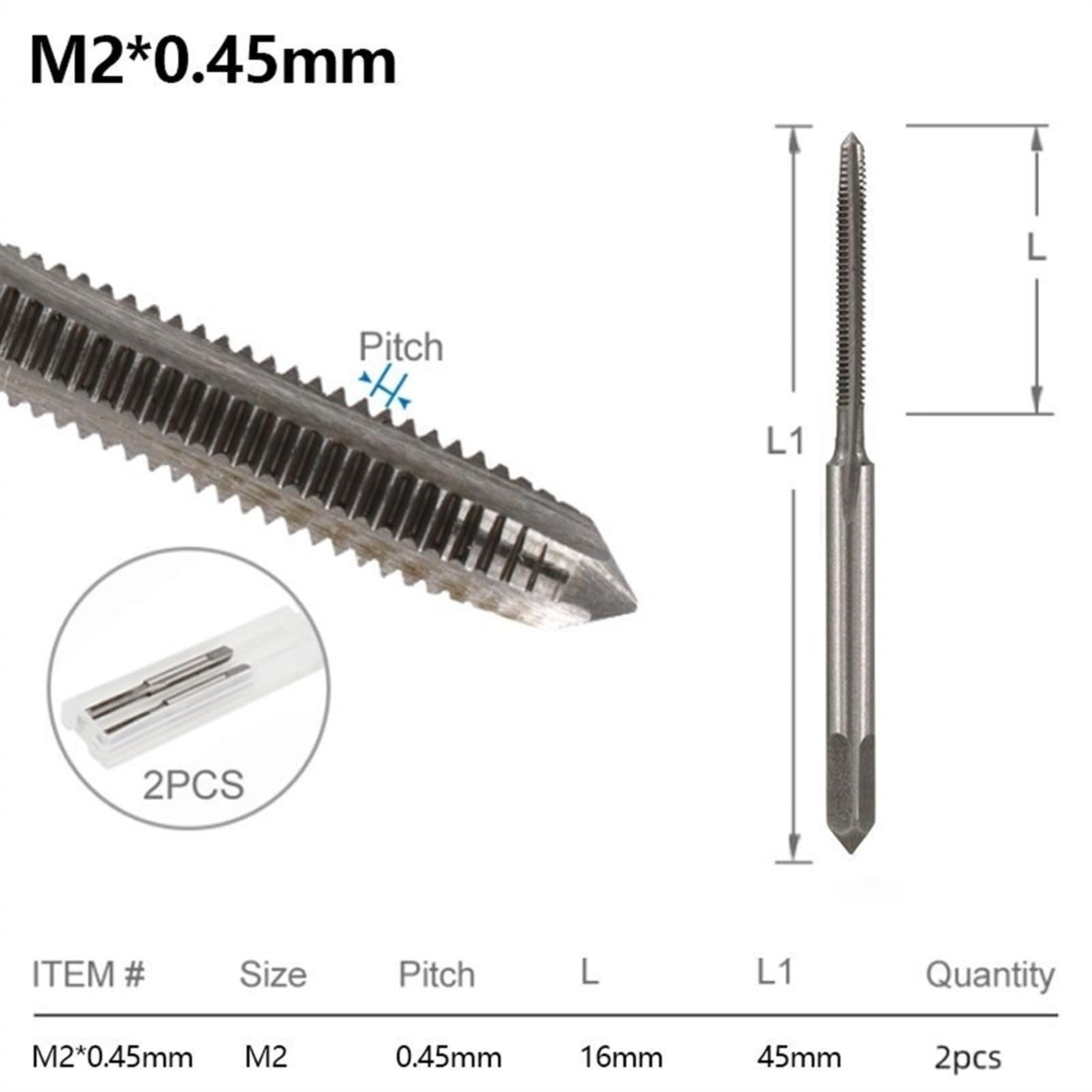 Set di punte per trapano con filettatura, maschi per filettatura M2-M16, maschi metrici a mano destra, 2 pezzi per utensili per lavorazione dei metalli (colore: A, dimensioni: 2 pezzi M2,5x0,45)