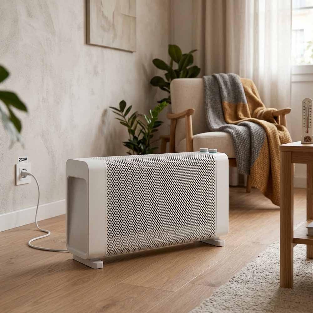 Suinga Radiador de Mica 1500 W | Estufa de Mica Eléctrica | Termostato Regulable | 2 Potencias 750-1500 W | Seguridad Antivuelco y Sobrecalentamiento | Calor Rápido