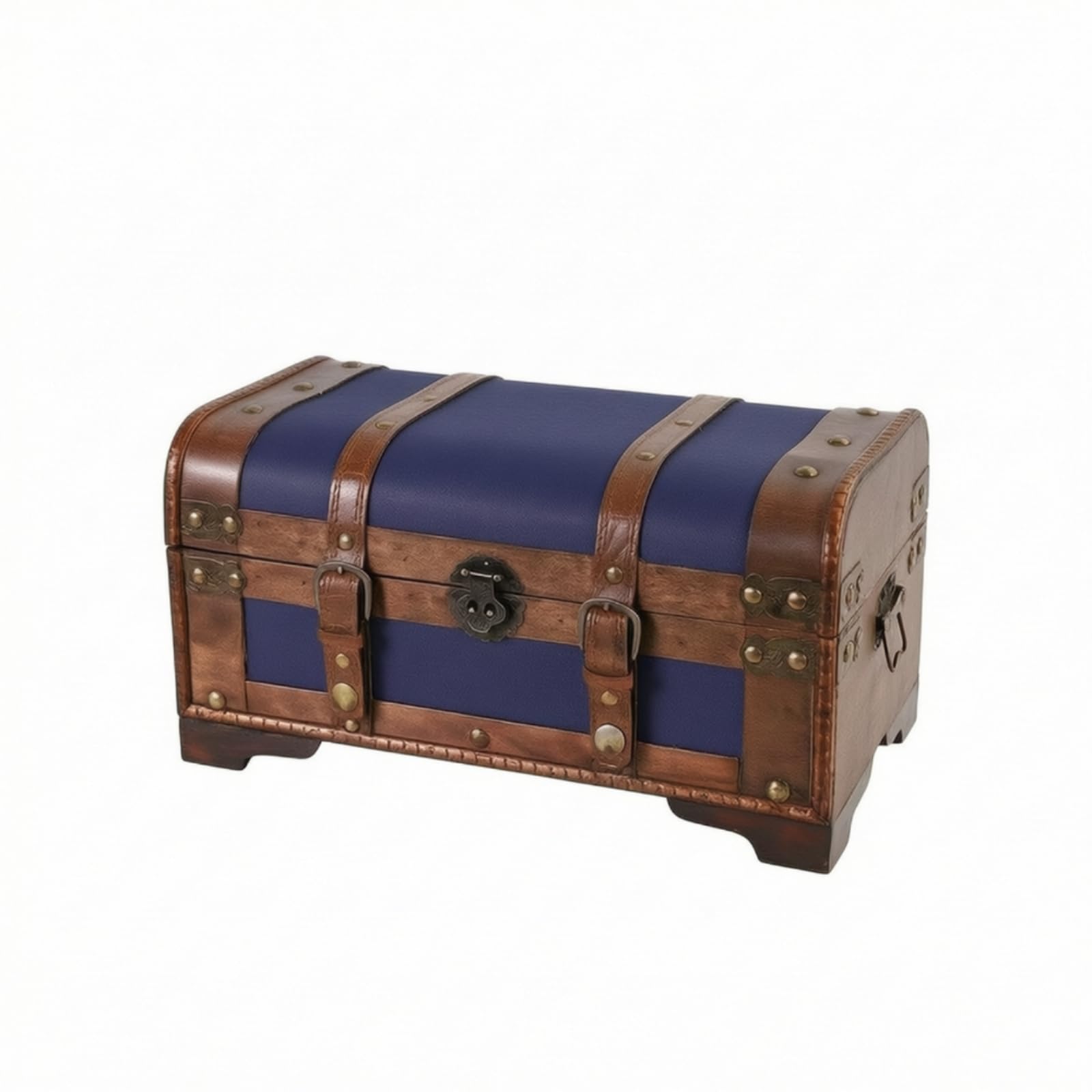 Baúl Vintage de Madera Trastero Arcón Decorativo Caja Almacenamiento con Tapa con Bisagras y Remaches Conservados Acabado Rústico Adecuado para Sala, Azul, Grande