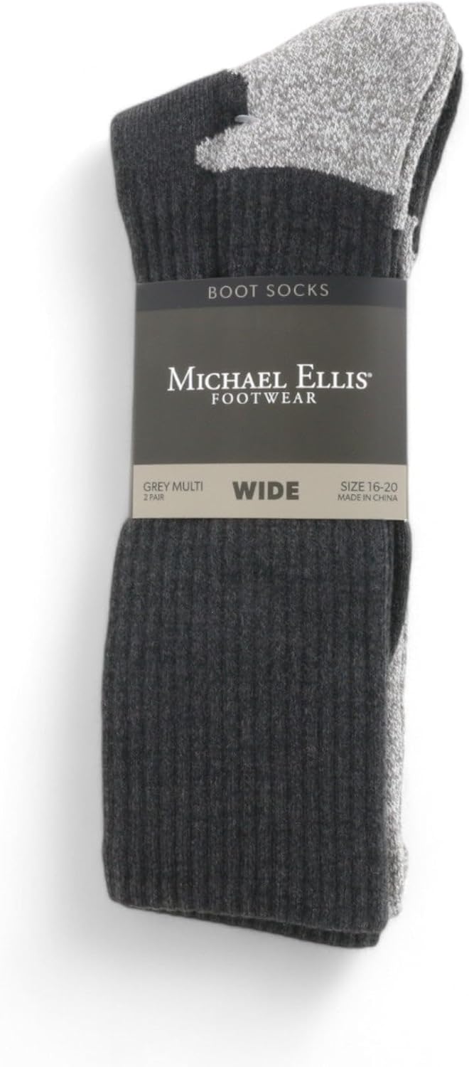 Michael Ellis BIG Work Boot & Hiking Socks Grey 2-Pack - Wide (Men's Size 16-22)