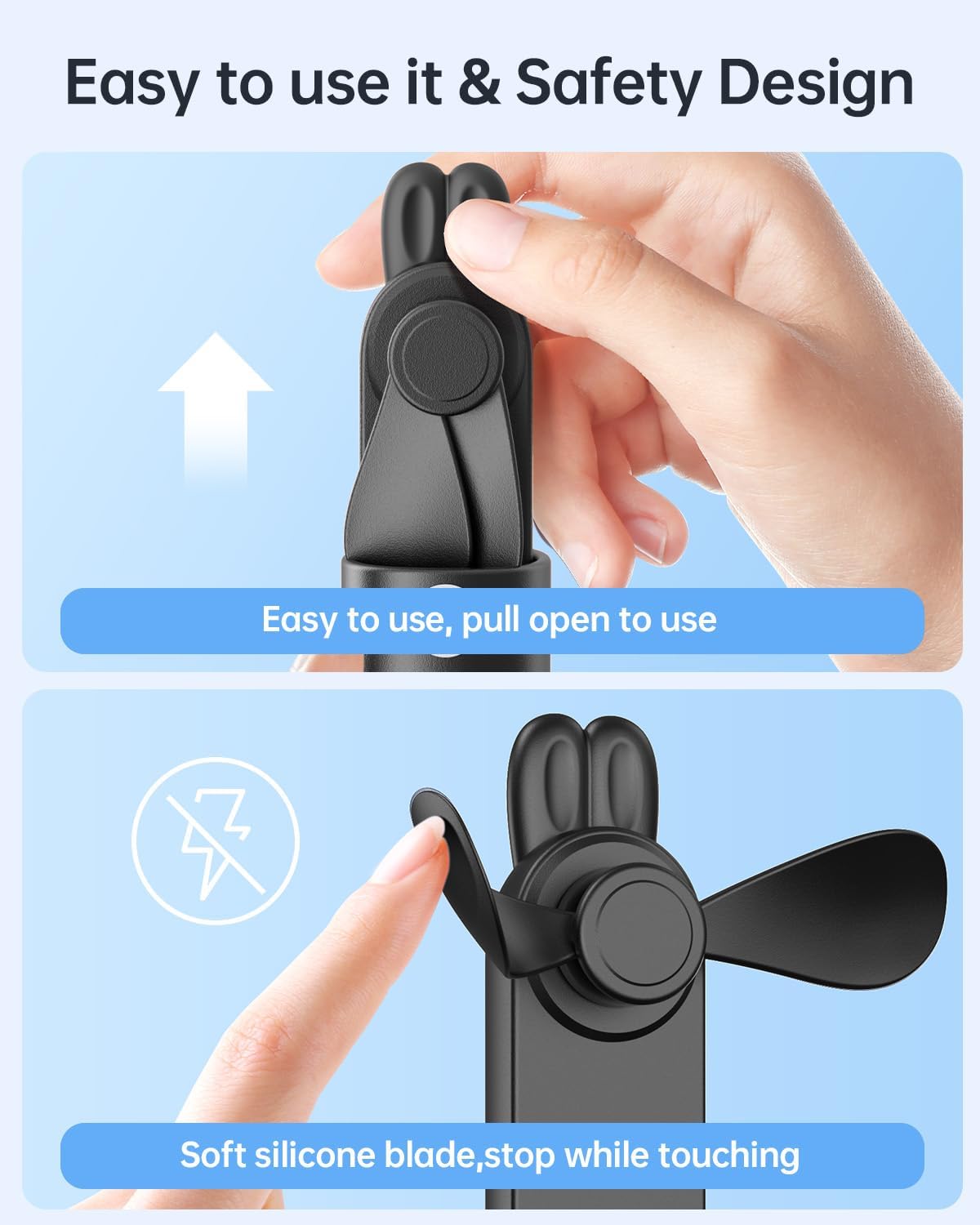 Portable Handheld Mini Fan: 2 in 1 Rechargeable Hand Held Fan with Backup Power & Digital Display - Summer Essentials for Travel, Concerts, Makeup, Lash - Gifts for Women, Girls (Black) - Image 4