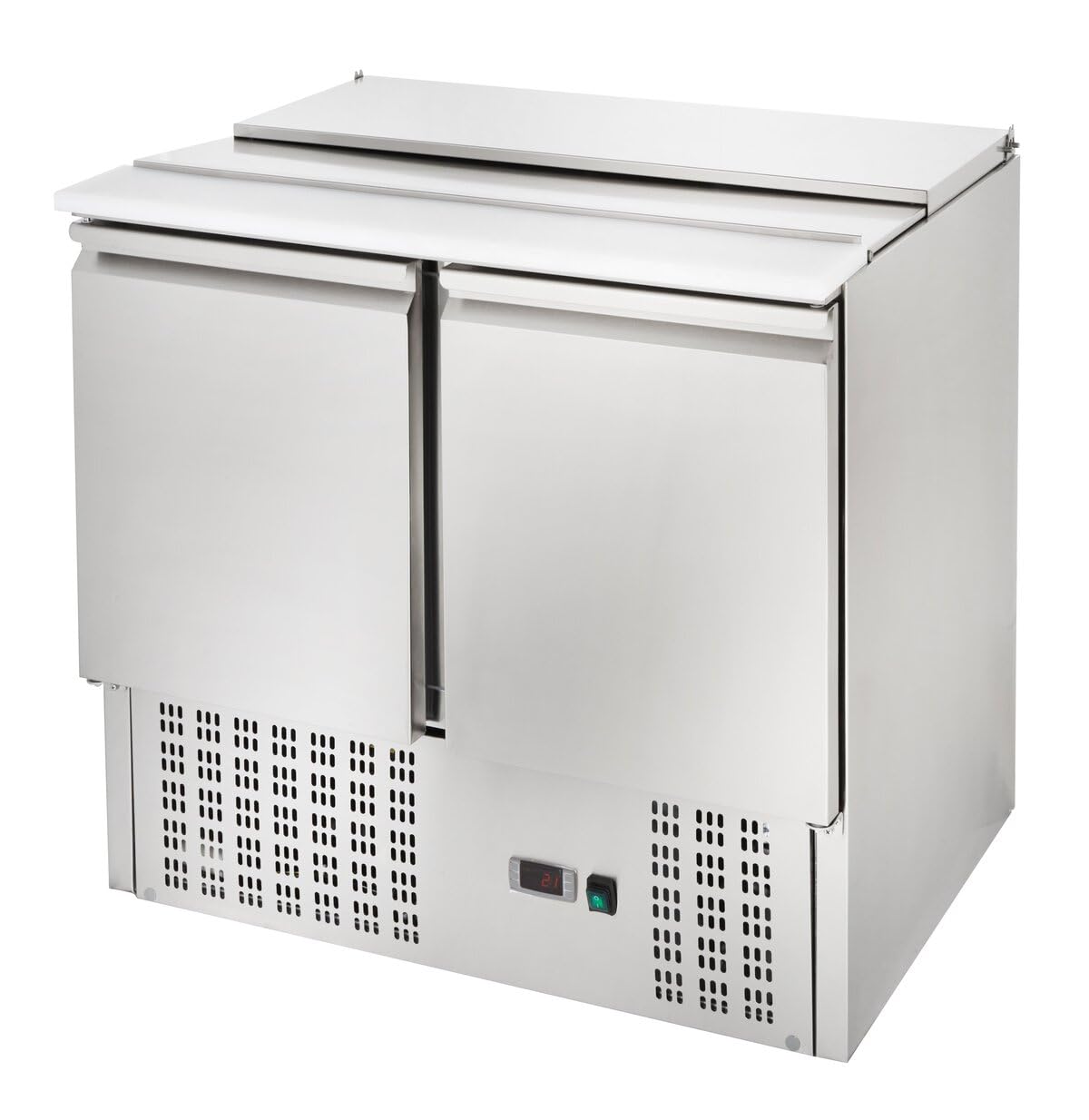 GastroHero Saladette Gastro ECO 900 avec couvercle rabattable - 240 litres, 3kW/h, Place pour 2 récipients 1/1 GN, Réfrigération statique | CHR Fournitures de la restauration