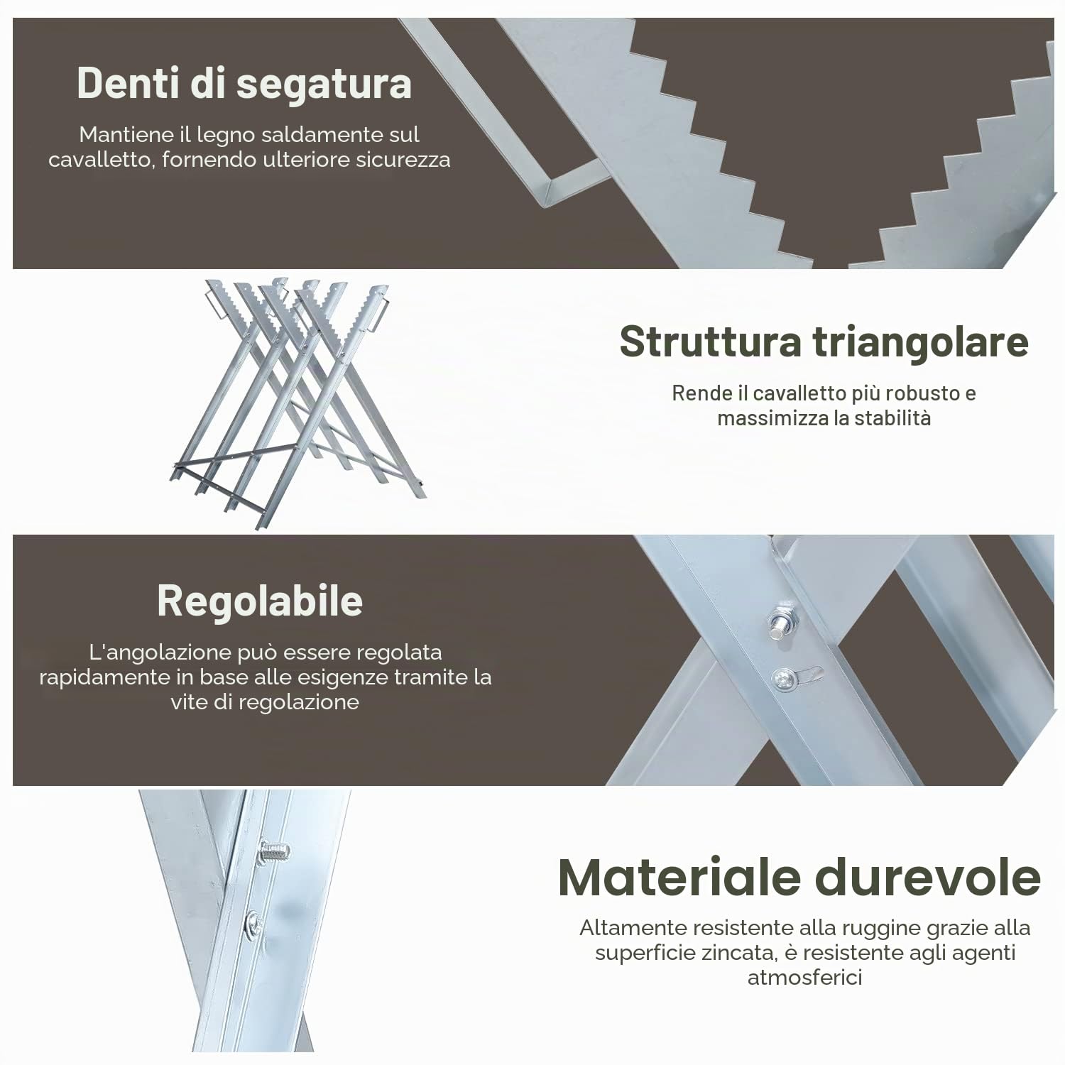 Cavalletto pieghevole per sega, portata 150 kg, in metallo zincato, per seghe per legno, legna da ardere, cavalletto per motosega, 81 x 80 x 80 cm