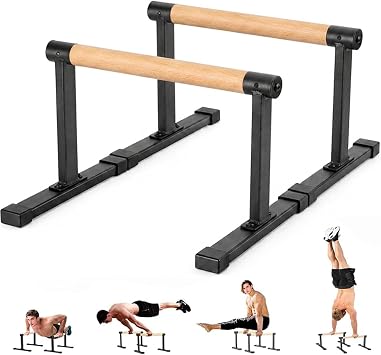 Wooden Parallel Bars 20" Length 12" Height,Dip Bar with Thick Beech Handles, Push-up stands for Handstand, L-Sit, Gymnastics, Strength Training Home Gym,Anti-slip Mats, Easy to Install,700lbs