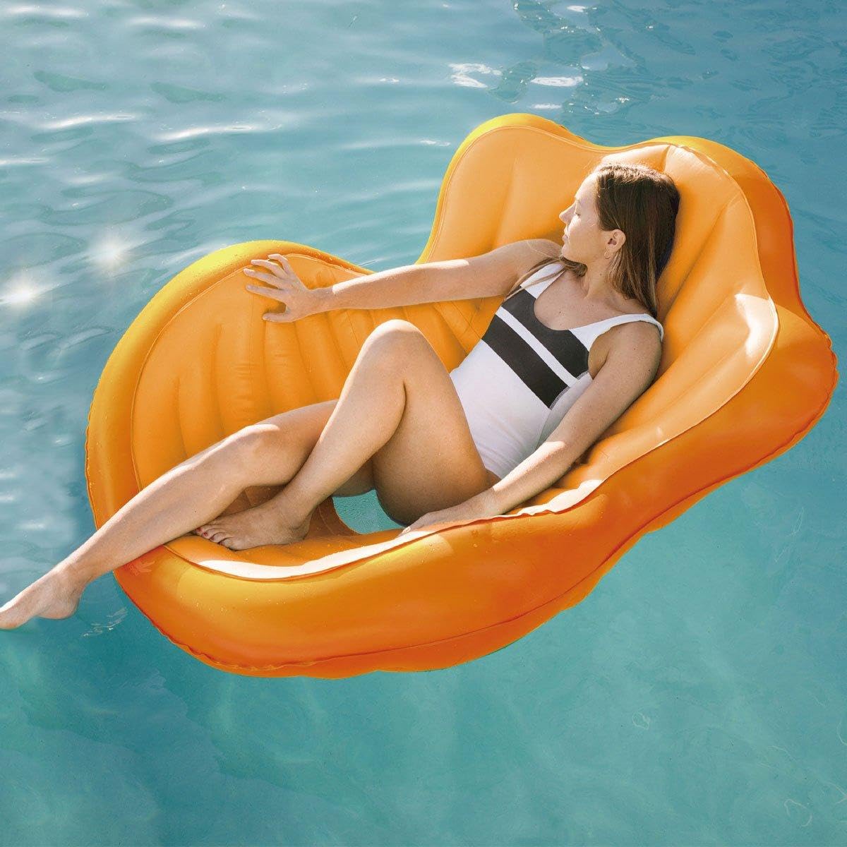 In The Swim Gator Floats Salon Inflatable Lounger Chair - Orange - Mesh Seat - Extra Thick Material for Durability - Hyperflate Valve