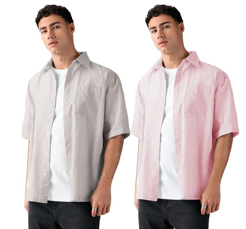 Image of Lymio Men Shirt || Striped Shirt for Man || Half Sleeve || 100% Cotton (Packs Also Available) (Oxford-Lining)