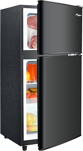 Refrigerador de 3.2 pies cúbicos con congelador, refrigerador de doble puerta con congelador, control de temperatura, estantes ajustables,